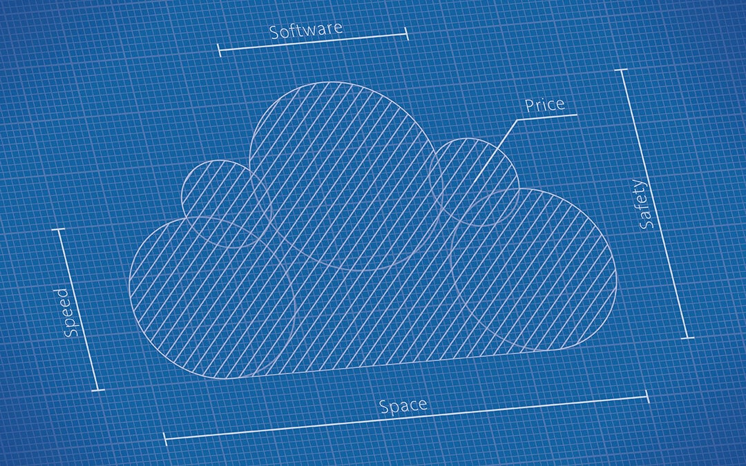 Cloud computing network technology symbol blueprint and service