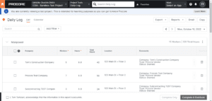 Procore Manpower Log