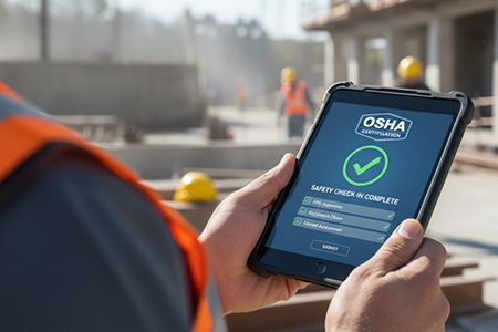 government jobsite safety and complieance check-in app on tablet