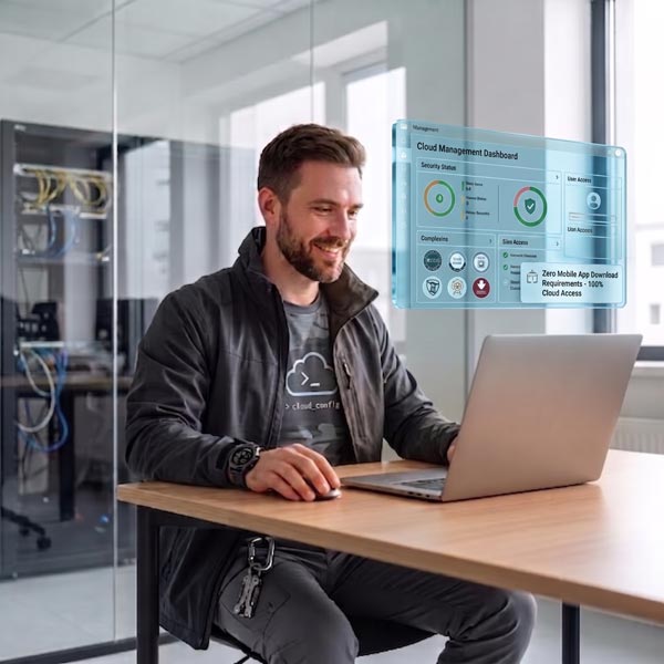 IT Manager at laptop looking at cloud management dashboard